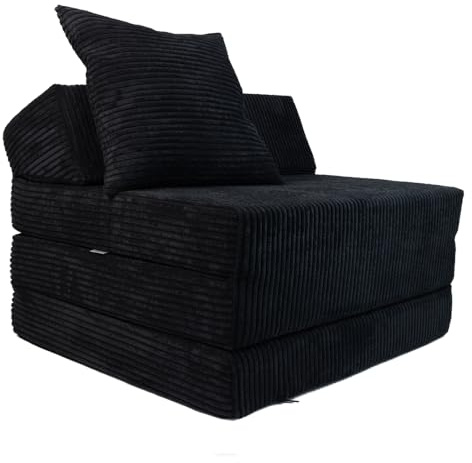 FORTISLINE - Klappmatratze 200x70x10cm mit Kopfteil & Kissen – Gästebett ausklappbar für Kinderzimmer & Camping Matratze Schaumstoff – Faltmatratze tragbar – Faltbare Matratze aus Cord – Schwarz