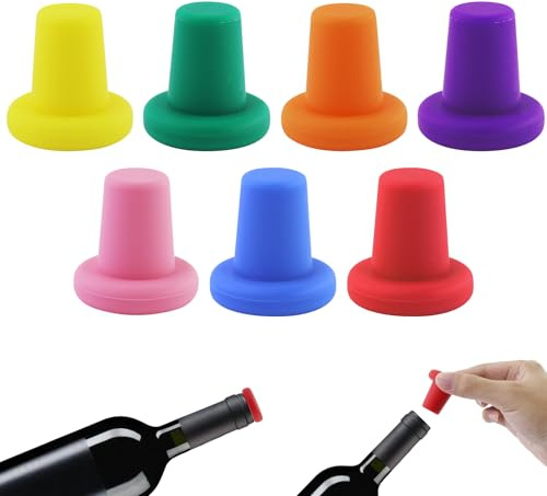 7pcs Tapón De Silicona Reutilizable Para Botellas De Vino De 7 Colores,Tapones Siliconapara Diámetro De 1,8 Cm a 2,2 Cm,diámetro Interior De La Boca De La Botella,tapones Para Botellas De Vino