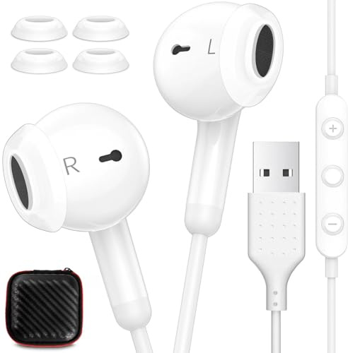 USB Headphones 7.5FT Long Cord Computer Headset Wired Earbuds Lightweight In-Ear Noise Isolation Hifi USB A Earphone with Mic Mute Volume Control for Chromebook PC Laptop Destop for Dell School Office