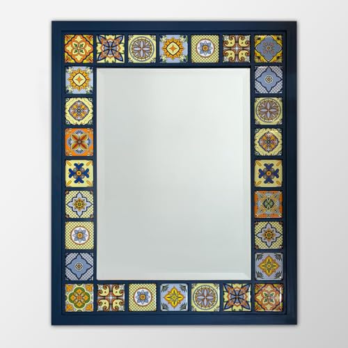 Artistry Home Mosaikspiegel, 41 x 51 cm, handgefertigt, Keramikfliesen, Wandspiegel, rustikaler Holzrahmen, für Badezimmer, Flur oder Wohnzimmer
