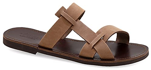 42 Dunkelbraun Emmanuela Antike griechische Ledersandalen für Herren, hochwertige handgefertigte Open Toe Herren Sandalen, Slide on Summer Schuhe, Slide Riemchensandalen