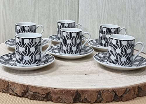 juego de 6 tazas de cafe con 6 plato y ceramica decorado - juego moderno de cafe -Set de Regalo de Set de Café Tazas Para Espresso, Café Solo, Cortado