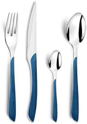 AMEFA - Ménagère 24 couverts de table pour 6 personnes - Eclat Nature - Acier inoxydable 18/0, Finition Brillante - Bleu Marine