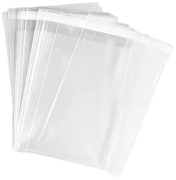 HugeDE 100 Pcs Clear Plastic Self Sealing Bags Self Adhesive Cellophane Bags Candy Cookie Treat Bakery Bags Party Favor Packaging Bags for Candle Soap 6 x 9 Inch