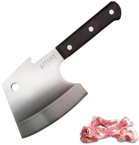 Kitory 15cm Feuille de Boucher, 0.7KG Couteau Hachoir lourd Forgé à la Main, Couteau de Boucher en Forme de Hache, extra-épais 5 mm