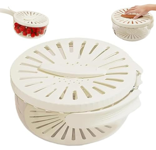 Fruit Strainer, 6.1inch Fruit Colander with Foldable Handle & Lid, Fruit Washing Bowl, Washing Food Strainers, Stackable Strainer Bowl for Pasta, Spaghetti, Berry, Salads