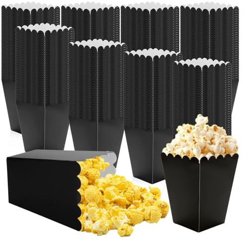 Oungy 100 Stück Popcorn Tüten Klein, Popcorntüten Schwarz, Papier Popcornen Becher, Kino Zubehör Popcornen Box, Popcorn Eimer, Candy Bar Tüten für Kino, Geburtstagsfeier, Partysnacks (5.5x7.5x10.7cm)