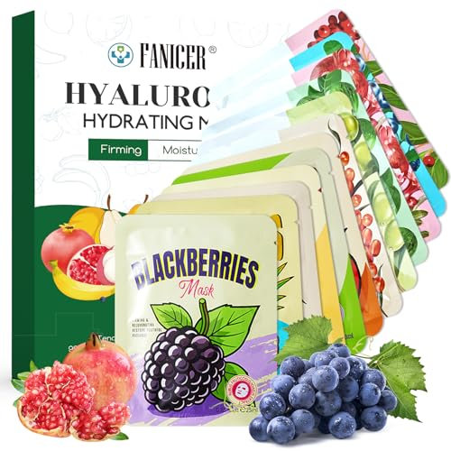 Set di Maschera Viso, 12 Pezzi Maschera Bellezza Viso Idratante, Maschera in Tessuto Skin Active, Skin Care, MaskIdratante Lenitive, Daily Care per Tutti i Tipi di Pelle