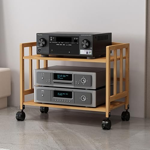 ASumPio 2/3/4/5-Stufiger Av-Medienständer, Audio-Rack, Cd-Player-Ständer, Mobiler Aufbewahrungsschrank Für Stereokomponenten Aus Natürlichem Bambus Mit Höhenverstellbarem Holzre,2 Tier (H 53cm)-60cm