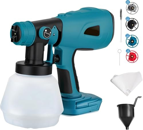 Kabelloses Farbsprühgerät für Bosch 18V, elektrische HVLP-Handfarbsprühpistole mit 4 Düsen, 1000-ml-Tank für Wohnmöbel, Zäune, Terrassendielen, Wände und Decken (ohne Akku)