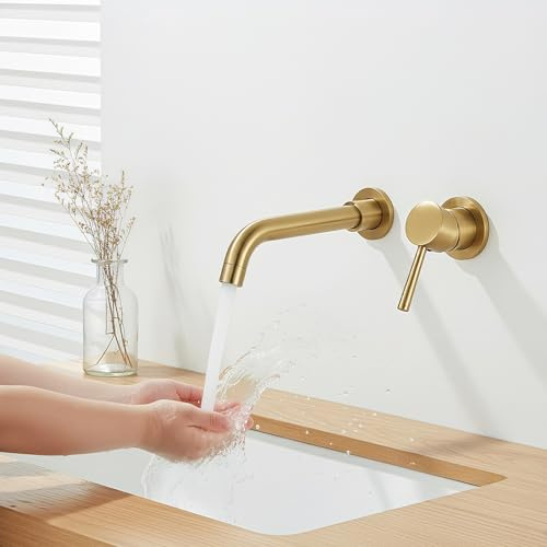 HARNART Mitigeur Lavabo Mural Rotatif à 360°Robinet Salle de Bain pour Baignoire et Lavabo Robinet Encastré Lavabo Mural Design Moderne,Or Brossé