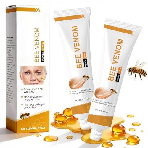 2 pièces Crème Anti-Rides au Venin d'Abeille, Crème Hydratante Raffermissante pour le Visage et le Cou, Crème Hydratante Anti-Âge Raffermissante Naturelle, Soins Visage pour Tous Types de Peau, 20g