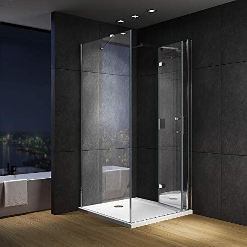 IMPTS Duschkabine 90 x 90 cm Eckeinstieg falttür Duschtür 180º faltbar Klappbar 6mm NANO Glas Duschwand Duschabtrennung 195cm Höhe,OHNE Duschwanne