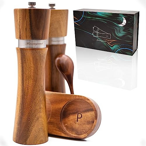 Haramgcourt Salt Och Pepparkvarn Set 22 Cm Akacia Presentförpackningar Peppar Kvarnset Trä Wood Pepper Mill 2st