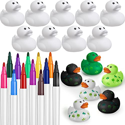 Jerify 12 Pcs 2 Inch White Blank Rubber Ducks for Kids Valentines Day Creative Rubber Ducks with Pens of 12 Colors for Pool Bathtub Float Cute Valentines Classroom DIY Crafts Birthday Party Favors