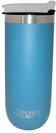 Tupperware Thermobecher Xploris to Go 470 ml Hot & Go Thermo Boy Thermal Isolierbecher Becher Kaffe Tee mitnehmen Edelstahl blau grau