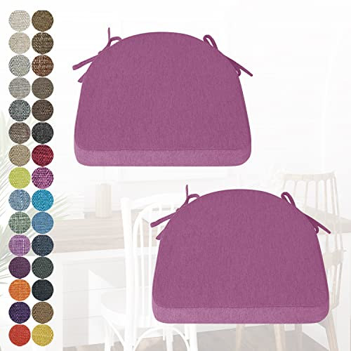 PHUSTJKL 2er Set Stuhlkissen Halbrund Stuhlauflage mit Bändern für Esszimmer, Waschbare rutschfest Sitzkissen mit Reißverschluss für Indoor Zuhause Büro Küche (43x42x40x3cm Rosa Lila)
