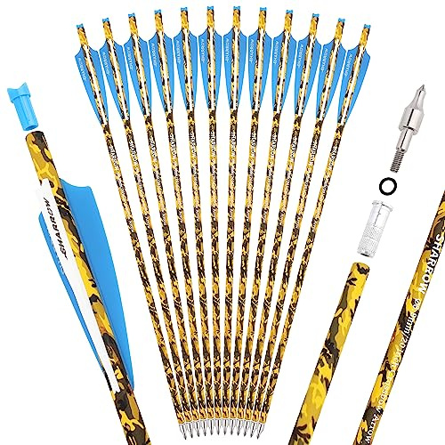 HNZMDY Bulloni per Balestra 16 Pollici 17 Pollici 18 Pollici 20 Pollici 22inch Frecce della Balestra con Moon Nocks e Punte Rimovibili Frecce in Carbonio per la Caccia con L'Arco (20 Pollici, Blu)