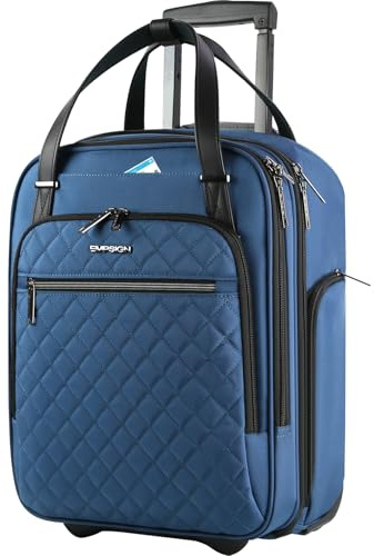 EMPSIGN 16 Underseat Cabin Bag with Wheels Small Suitcase, Haze Blue | Multi-Functional, Lightweight Rolling Bag for Men Women, Overnight Weekender Carry On Wheeled for Travel Business