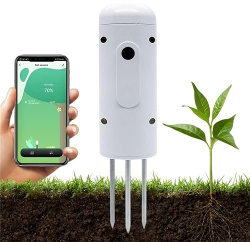 Boden Feuchtigkeitsmesser Für Pflanzen | App Erkennt Automatisch Temperatur & Feuchtigkeit | Feuchtigkeits Bodentester | Batteriebetriebene Bodentester Für Gemüsefeld, Garten