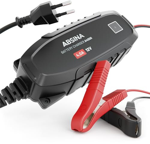 ABSINA 12V Batterieladegerät KFZ vollautomatisch für Blei Batterie bis 120Ah - 4A Ladegerät Autobatterie - Batterie Erhaltungsladegerät für Auto, 301007