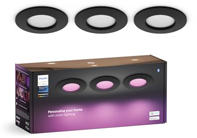 Philips Hue Smart Slim Einbauleuchte 3er Pack, 90 mm, Weiß & Farbiges Licht, Bluetooth kompatibel, Sprachsteuerung mit Alexa, Apple Home & Google Assistant, schwarz