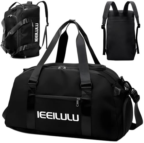 IEEILULU Sporttasche für Damen und Herren, 45L Sporttasche Groß Reisetasche Damen mit Schuhfach, Nassfach und Rucksackfunktion, Wasserdicht Reisetasche Gym Bag Trainingstasche (Schwarz)