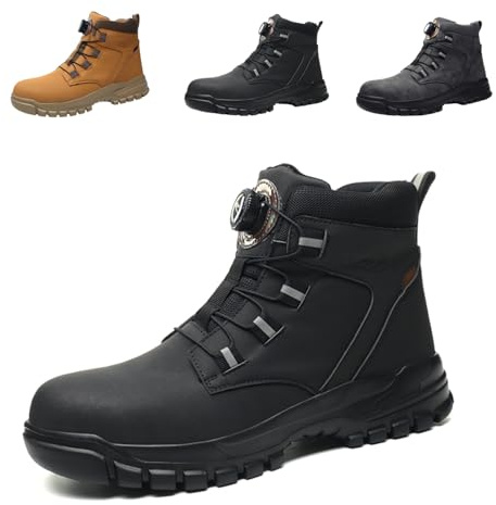 Work Boots Mens Waterproof Safety Shoes Women Lightweight Non-Slip Steel Toe Cap Boots Black Size 9
