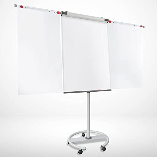 KARAT Cavalletto per conferenze e presentazioni, lavagna magnetica cancellabile a secco con bracci laterali+supporto mobile, altezza regolabile 68-210 cm, Flipchart a 2 porta carta (73x104 cm Shark