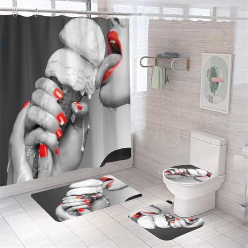 Badezimmerteppich EIS Badteppich rutschfest Waschbar Badgarnitur 4 Teilig – Badematte Set Mit Wc-Vorleger Und Badematte,Teppich Badezimmer Für Sicherheit Und Komfort Im Bad 45X75Cm