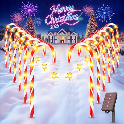 GEARLITE Weihnachtsbeleuchtung Außen Solar 10 Stück, 102 LED Zuckerstangen Weihnachtsbaum Gartenstecker Deko Weihnachten Outdoor mit USB Laden, 10 Modi Beleuchtete Weihnachtsdeko Draußen (SZC002)