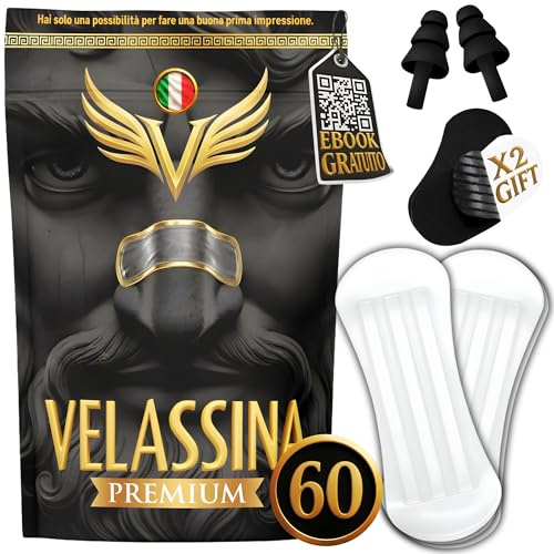 VELASSINA Cerotti Nasali Antirussamento Trasparente, Kit 60 Pezzi Cerotti Nasali Sport - Regalo Ebook, Mouth Tape, Tappi per le Orecchie - Cerotti per Non Russare, Dilatatore Nasale, Cerotti Naso