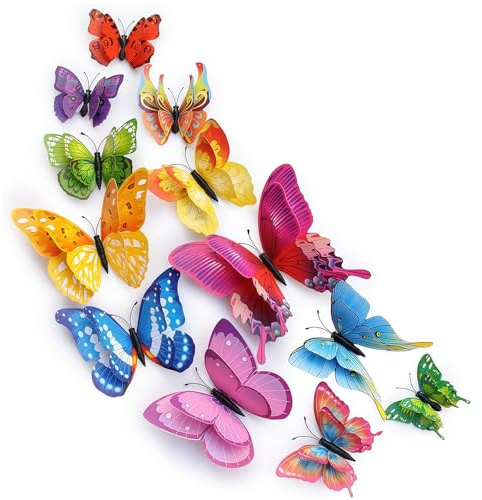 Zimocepuz Decoración de Pared, Tatuaje de Pared 3D Mariposas Coloridas Capas Adhesivos de Pared para Dormitorio Sala de Estar Fiesta Baby Shower