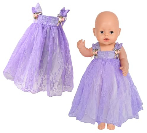 Puppenkleid 43cm lila lang, Prinzessin Kleid mit Tüllrock für 30-45cm (12-18 Zoll) Baby Puppen, Mädchen Puppenbekleidung Zubehör Geburtstagsgeschenk