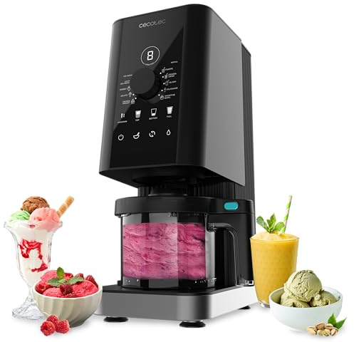 Cecotec Máquina de Helados - Heladera - 1,35L - Gelatec 1800. 700W, 10 Programas, Botones Táctiles y Mando Giratorio, Helados y Bebidas en 3 Pasos, 3 Tarrinas BPA Free, Cremosidad Perfecta