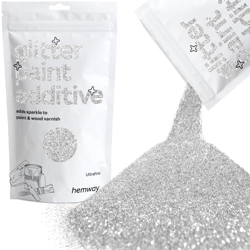 Hemway Glitter Paint Additive - Silver | Metallic Flakes for Adding Sparkle to Paints & Wood Varnish | Add to Emulsion, Acrylic & Latex for Indoor Sparkly Walls | 100 g