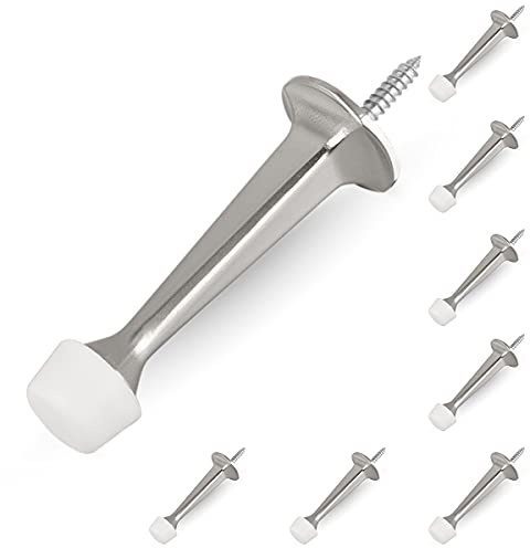 HOMOTEK 8 Pack Heavy Duty Rigid Door Stops with Soft Rubber Tip, Zinc Die Cast Door Stopper, Wall and Door Protector, Satin Nickel