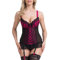 Lovehoney Lingerie Women's Black Boudoir Belle Cherry Push-Up Basque Set - Sexy Bustier with Suspender Straps - Medium: 10-12