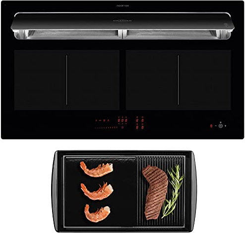 Oranier Flächen-Induktion 90 cm KFL 2092 - großes Vollflächen-Induktionskochfeld mit Umluft Kochfeldabzug & induktionsfähiger emaillierter Grillplatte