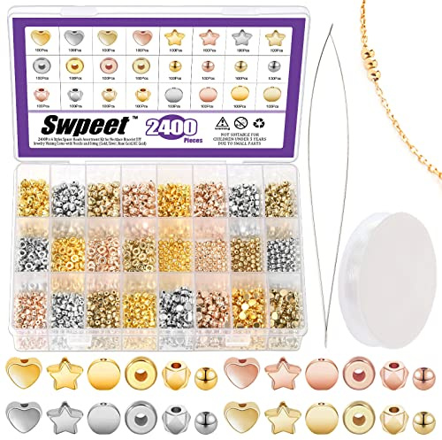 Swpeet Set med distanspärlor, blandade armbandspärlor runda pärlor
