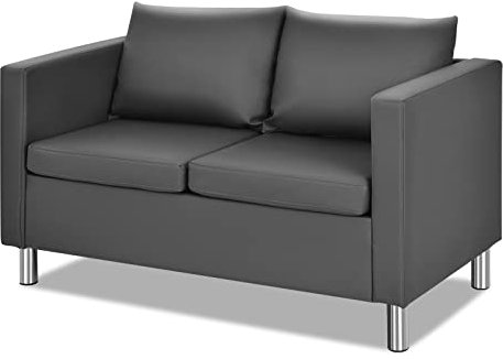 LIFEZEAL 2 Sitzer Sofa, Zweisitzer Couch Kunstleder, Wohnzimmersofa mit abnehmbaren Rückenkissen & Sitzkissen, Loungesofa Schlafsofa für 2 Personen, Polstersofa Bettsofa 120cm, Dunkelgrau