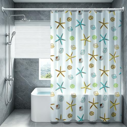 Vllcsla Duschgardiner, mögelbeständiga för badrum 180/200/220/240 cm – blå nautiska extra långa PEVA badrum duschgardiner, antibakteriella 220 cm/240 cm fall (200 x 220 cm)