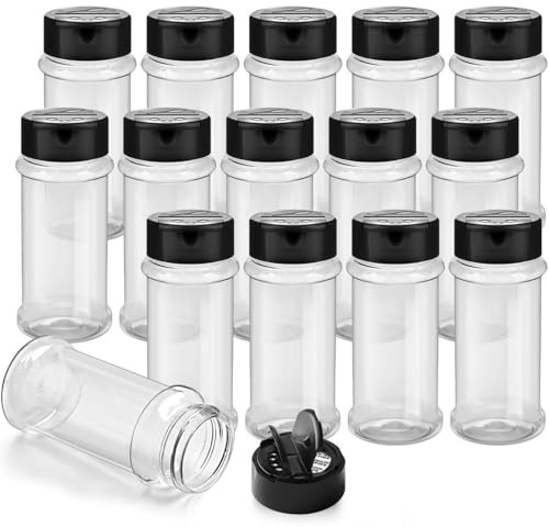 TUZAZO 24 Pcs Spice Bottles Plastic Seasoning Containers, 3 Oz Clear Plastic Spice Jars with Shaker Lids Empty for Spice & Herbs, Powders, Glitters, BPA Free | Heavy Duty | Wide Mouth | Dual Flaps