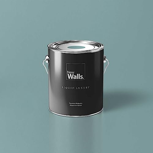 New Walls Premium Wandfarbe Blau, Blaugrün Liquid Luxury Dispersionsfarbe für Innenräume – 5 L