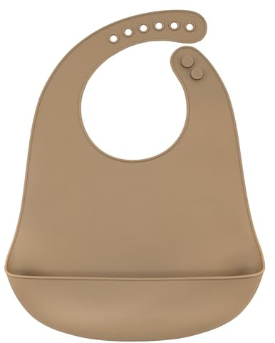 BABYZOCO Babero silicona para bebe, Babero impermeable, Mandil para bebe, Babero con bolsillo recolector, Babero ajustable, Sin BPA, Para niño/a de 6 a 72 meses, Silicona, Apto lavavajilla, Beige