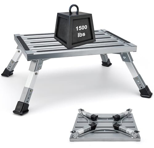 Risornda Wohnmobil-Tritthocker, 48,3 x 36,8 cm, große Aluminium-Treppe, 4 Stufen höhenverstellbar, Camper-Treppe mit rutschfesten Gummifüßen