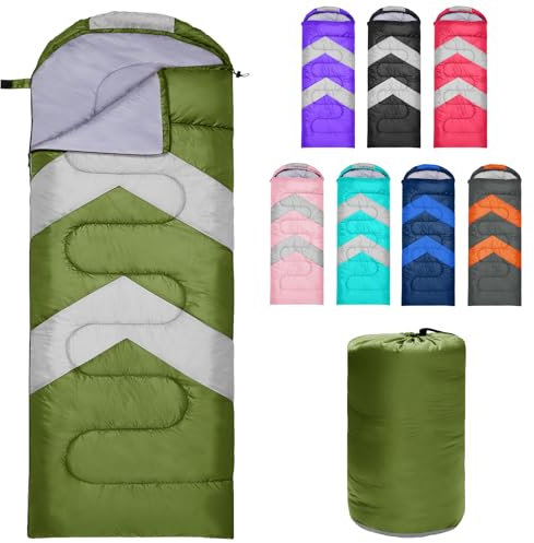 Zusentee Schlafsack 3-4 Jahreszeite für Outdoor Camping Warme Einzelne Erwachsene Wasserdicht Leichter Ultraleicht Schlafsack für Erwachsene Kinder Camping Wandern, Reise, Armeegrün