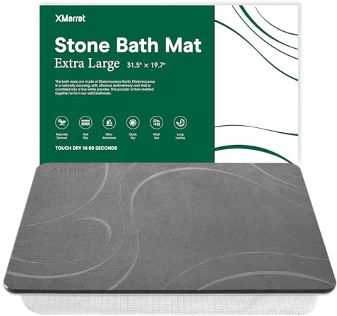 XMarrat Large Stone Bath Mat, Super Absorbent Diatomaceous Earth Bath Mat Large, Quick Drying Non-Slip Diatomite Stone Bath Mats for Bathroom, Easy to Clean (Dark Grey, Extra Large 31.5 x 19.7)