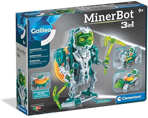Clementoni Galileo MinerBot 3 in 1 Robotik-Set - DREI humanoide Roboter - Robotik Modellbausatz - Spielzeug Roboter für Kinder ab 8 Jahren, 59375