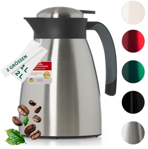 Blumtal Thermoskanne 2 Liter - BPA-freie Teekanne mit Quick Tip Verschluss - auslaufsichere Kaffeekanne Thermo für langanhaltende Isolation - Isolierkanne 2l - Thermoskanne 2l - Teekanne Thermo Silber
